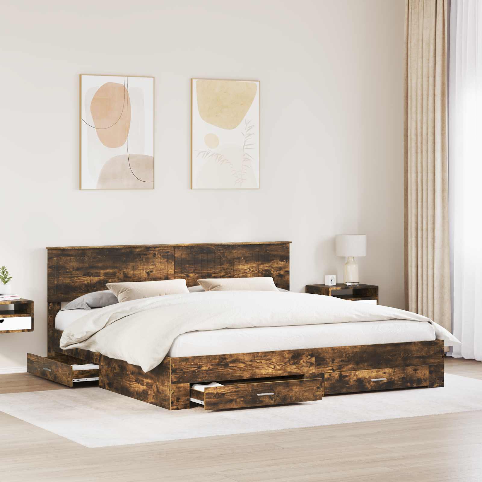 Struttura del letto con cassetto Rovere Fumo 200 x 200 cm | homemem39