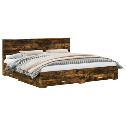 Struttura del letto con cassetto Rovere Fumo 200 x 200 cm | homemem39