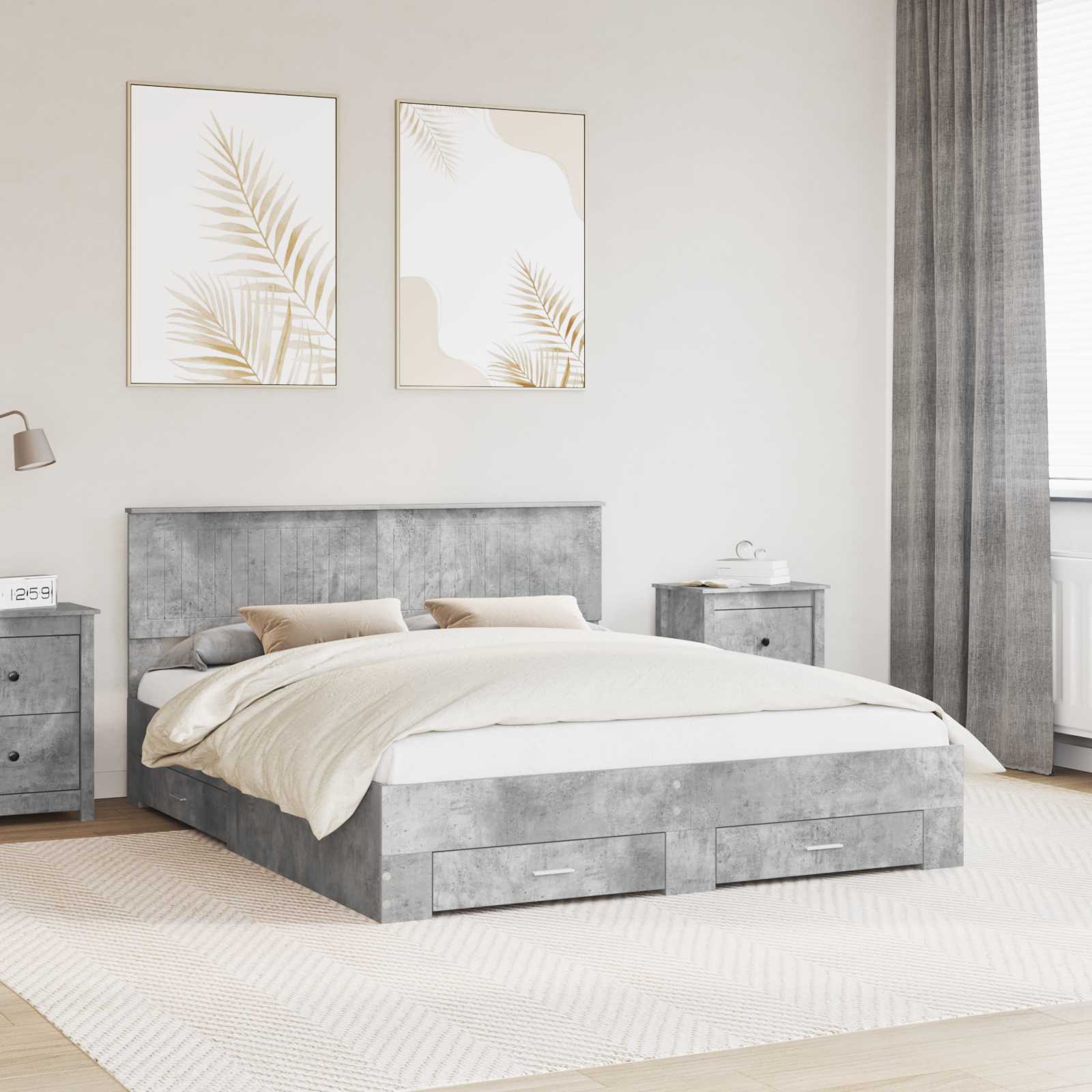 Struttura del letto con cassetto Grigio Cemento 160 x 200 cm | homemem39