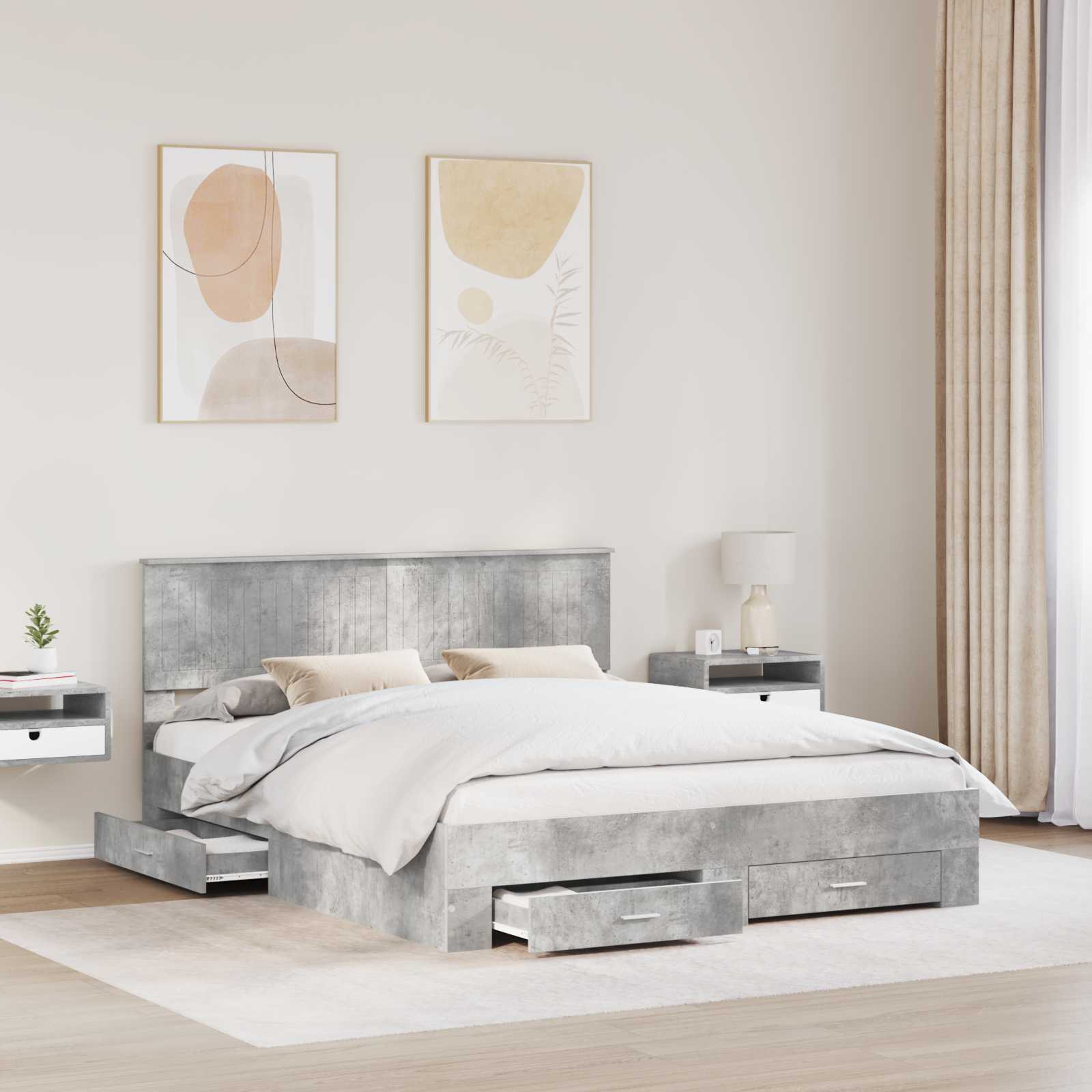 Struttura del letto con cassetto Grigio Cemento 160 x 200 cm | homemem39