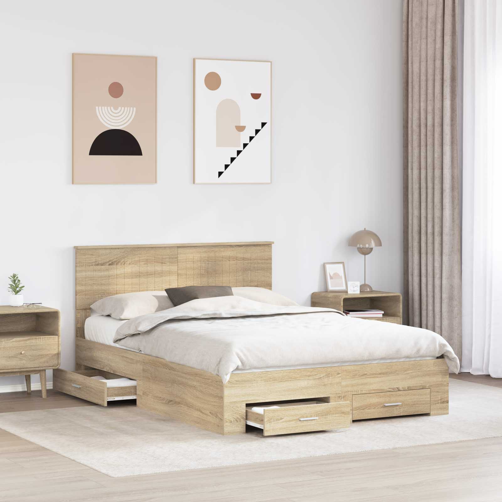 Struttura del letto con cassetto Rovere Sonoma 140 x 190 cm | homemem39