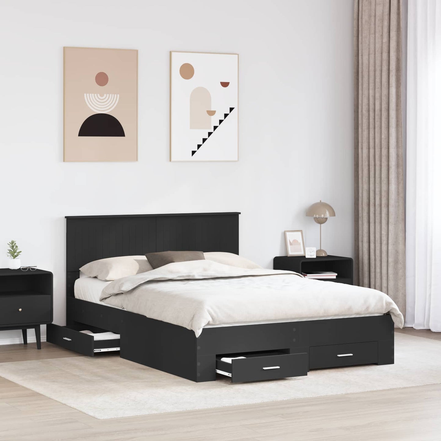 Struttura del letto Nero 135 x 190 cm Legno ingegnerizzato | homemem39