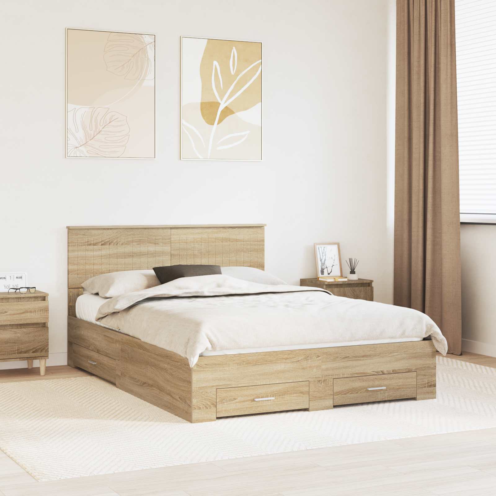 Struttura del letto con cassetto Rovere Sonoma 135 x 190 cm | homemem39