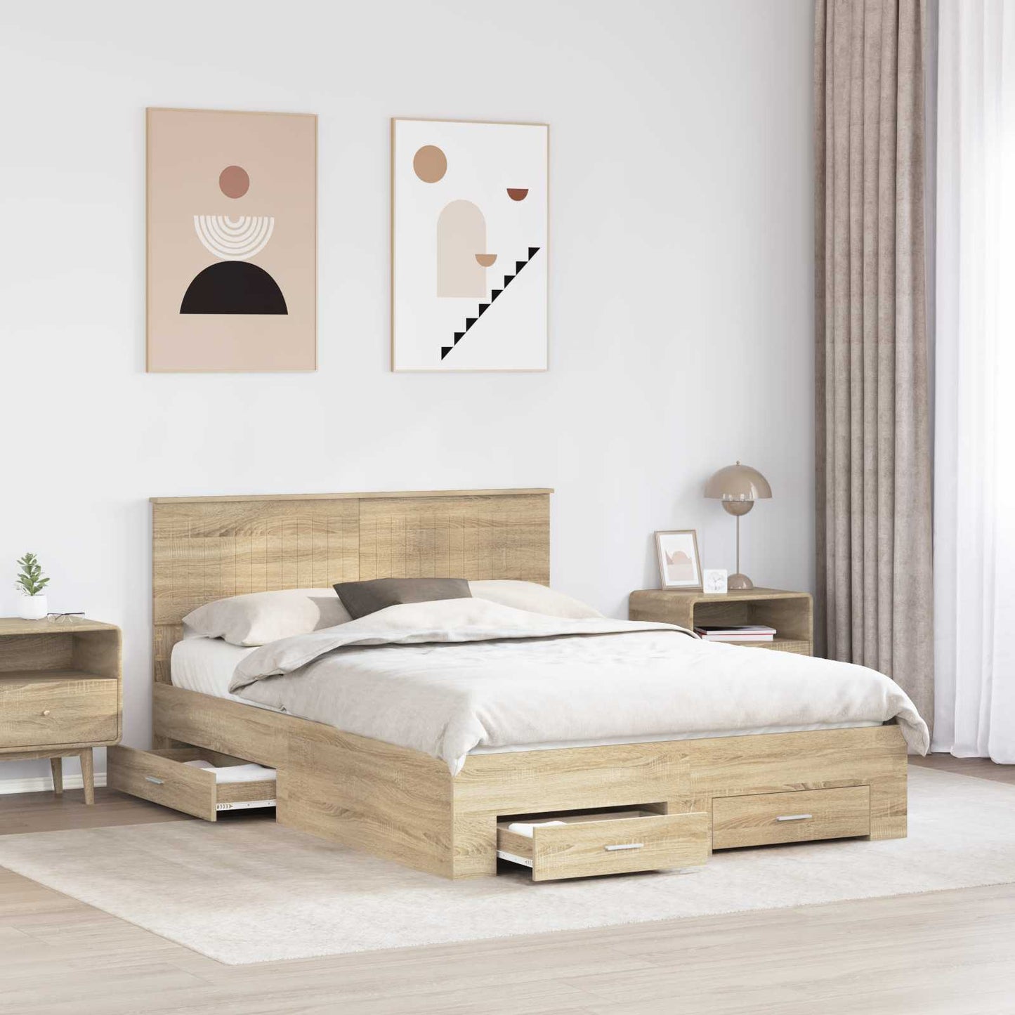Struttura del letto con cassetto Rovere Sonoma 135 x 190 cm | homemem39