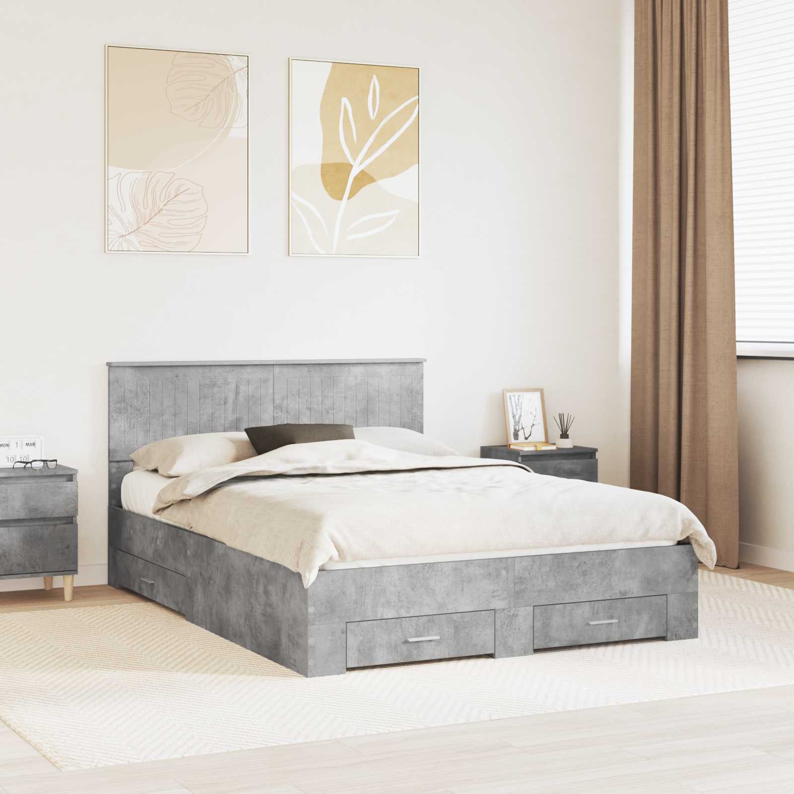 Struttura del letto con cassetto Grigio Cemento 135 x 190 cm | homemem39