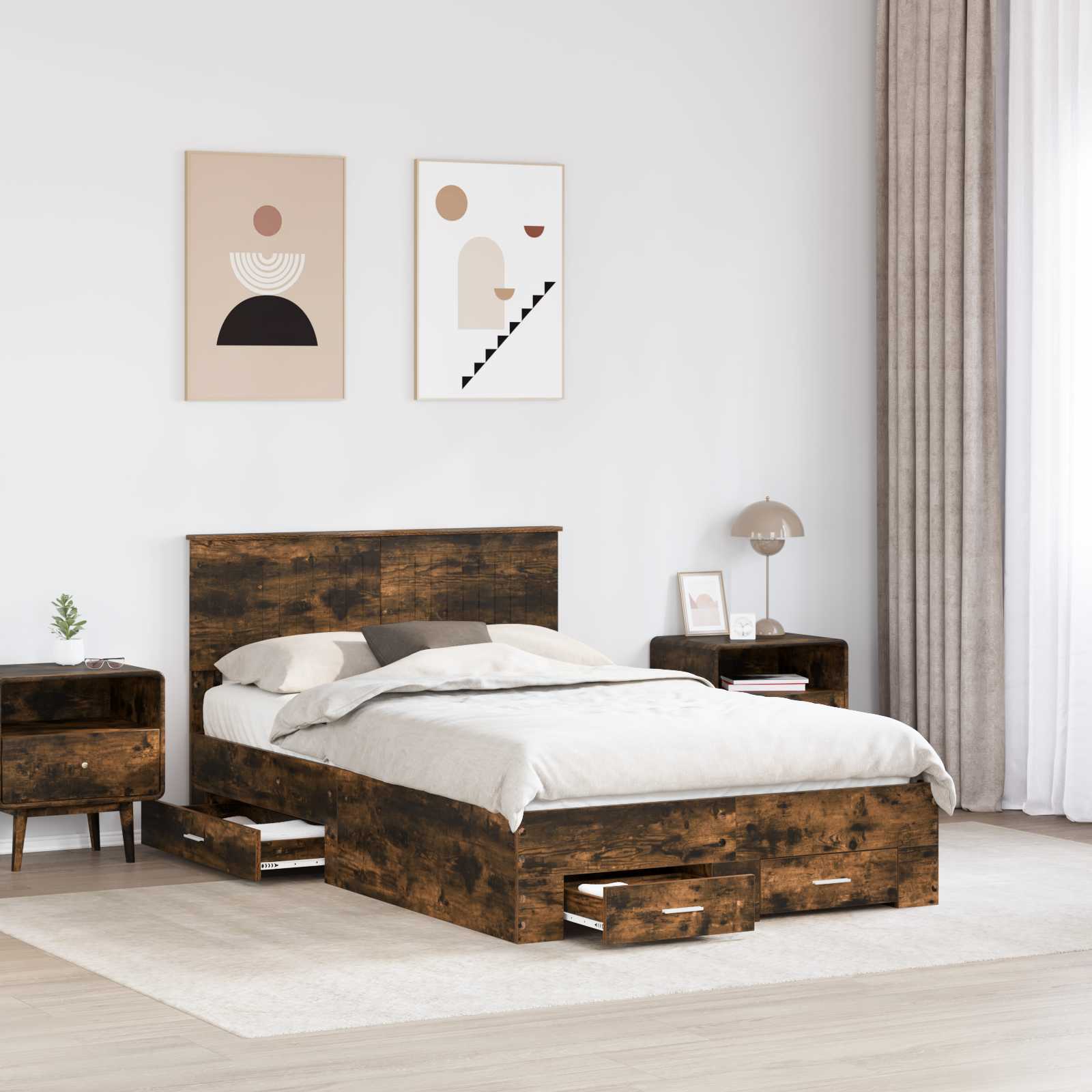 Struttura del letto con cassetto Rovere Fumo 120 x 200 cm | homemem39