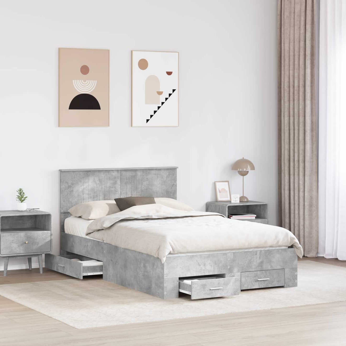 Struttura del letto con cassetto Grigio Cemento 120 x 190 cm | homemem39
