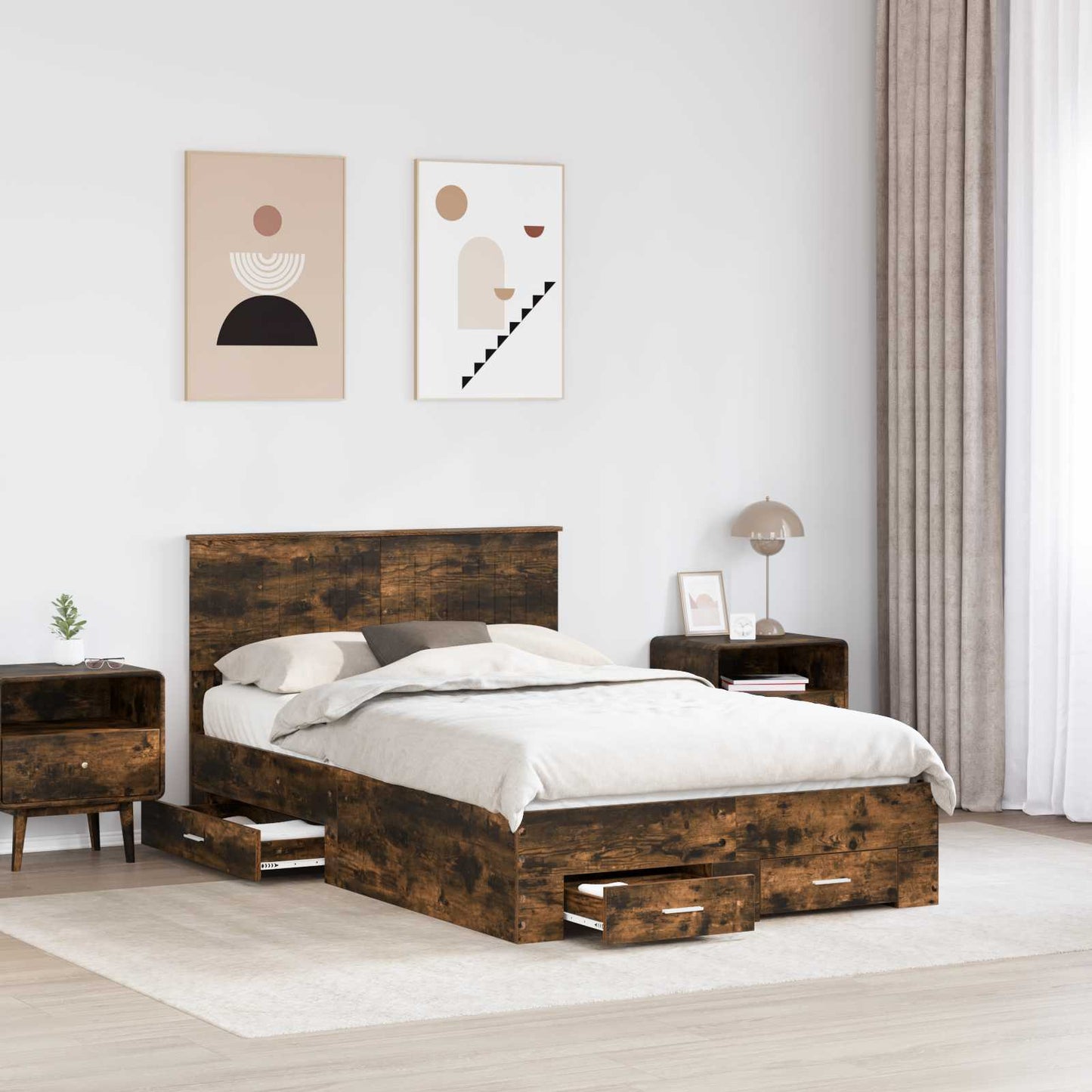 Struttura del letto con cassetto Rovere Fumo 120 x 190 cm | homemem39