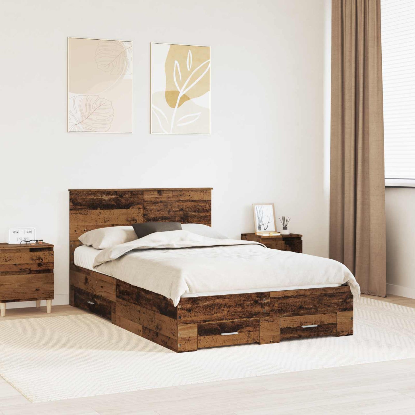 Struttura del letto con cassetto Legno antico 120 x 190 cm | homemem39