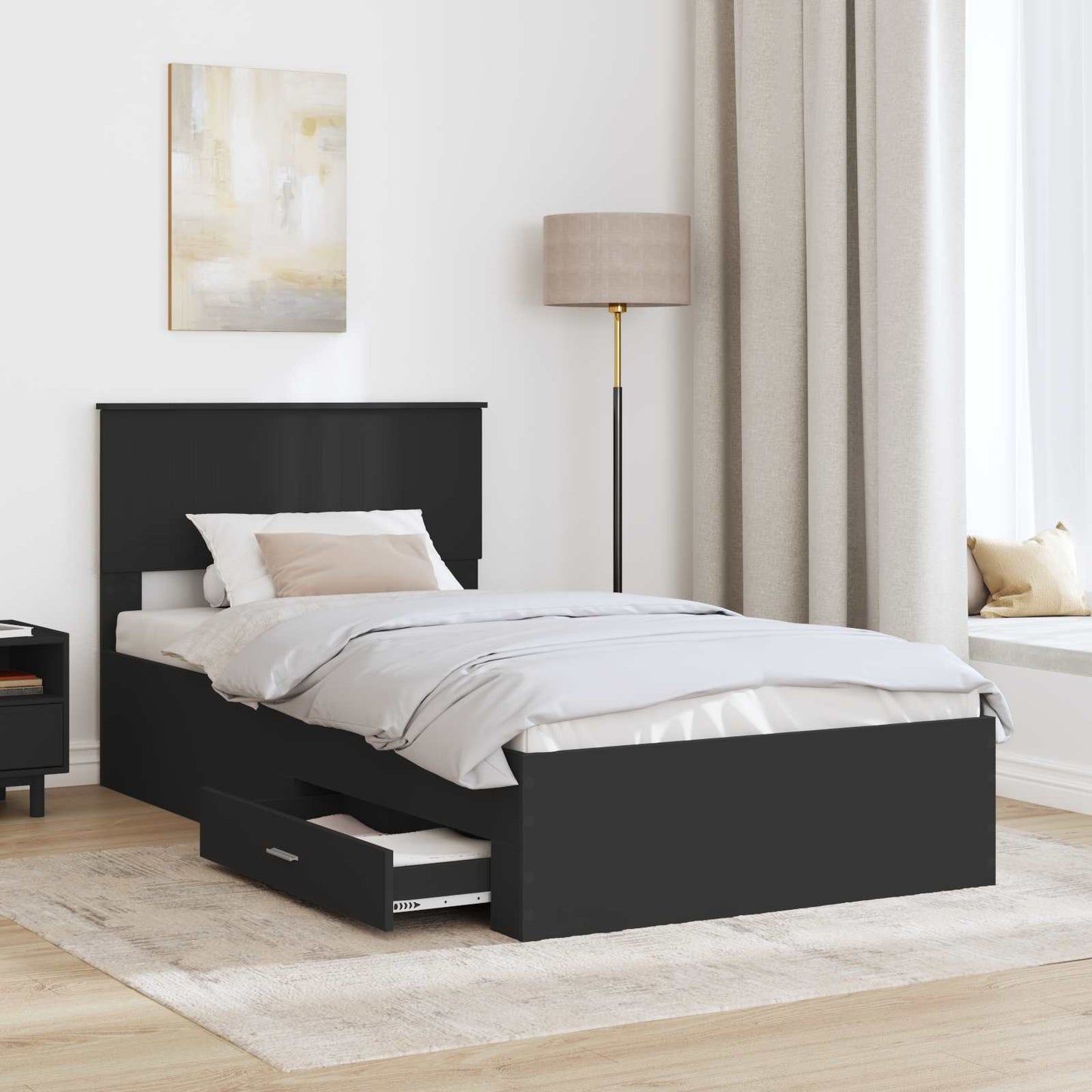 Struttura del letto con cassetto Nero e Argento 100 x 200 cm | homemem39