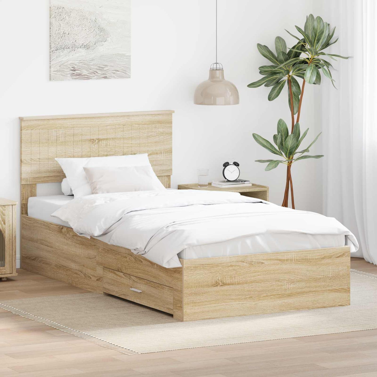 Struttura del letto con cassetto Rovere Sonoma 100 x 200 cm