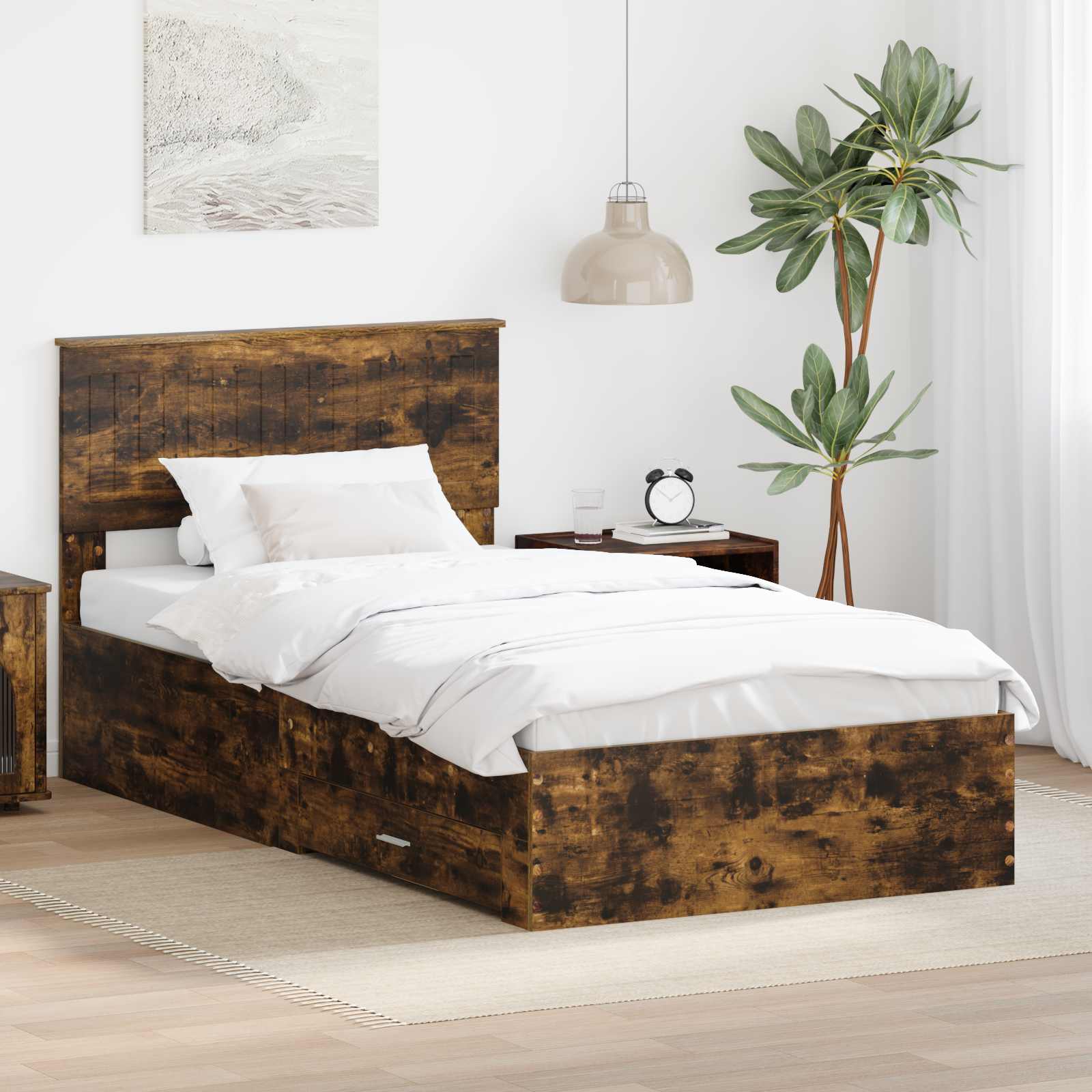 Struttura del letto con cassetto Rovere Fumo 100 x 200 cm | homemem39