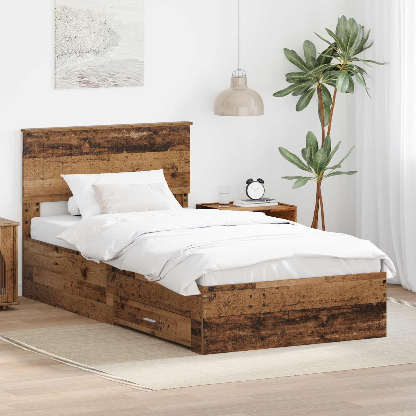 Struttura del letto con cassetto Legno antico 100 x 200 cm