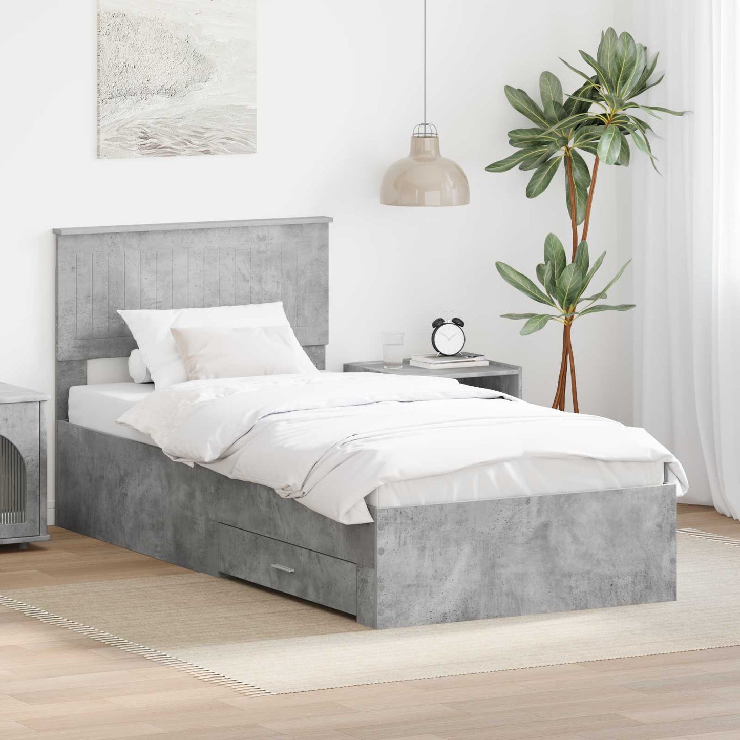 Struttura del letto con cassetto Grigio Cemento 90 x 200 cm | homemem39