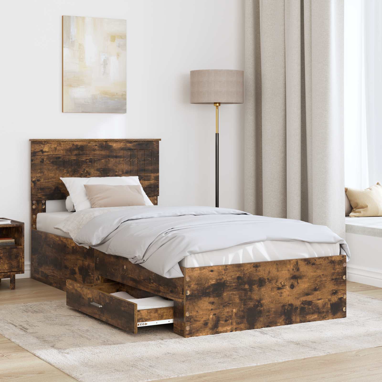 Struttura del letto con cassetto Rovere Fumo 90 x 200 cm | homemem39