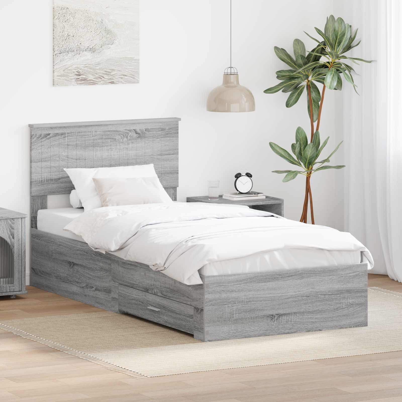 Struttura del letto con cassetto Sonoma grigio 90 x 200 cm | homemem39
