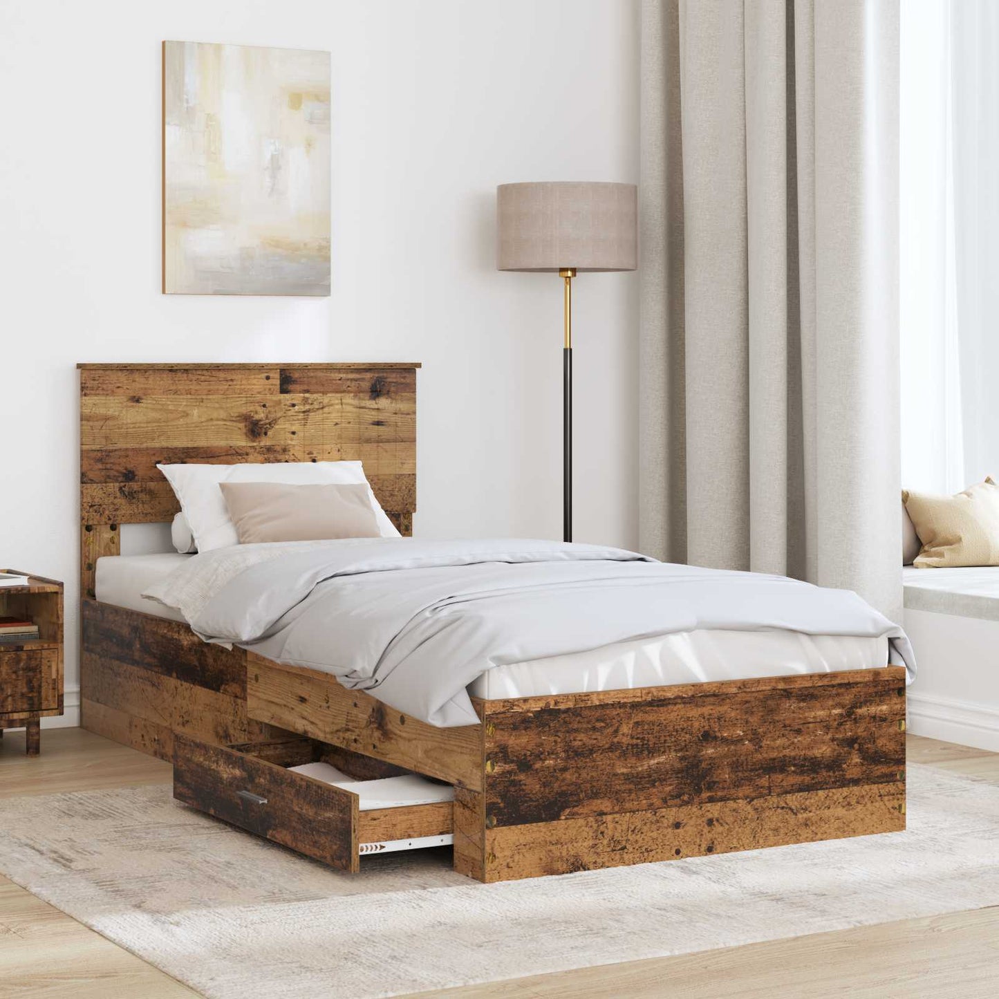Struttura del letto con cassetto Legno antico 90 x 190 cm | homemem39