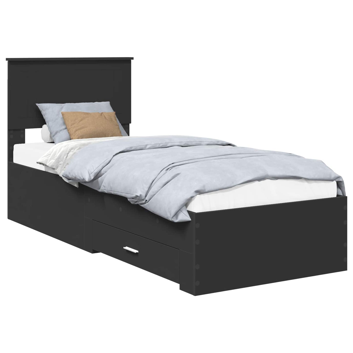 Struttura del letto con cassetto Nero e Argento 75 x 190 cm | homemem39