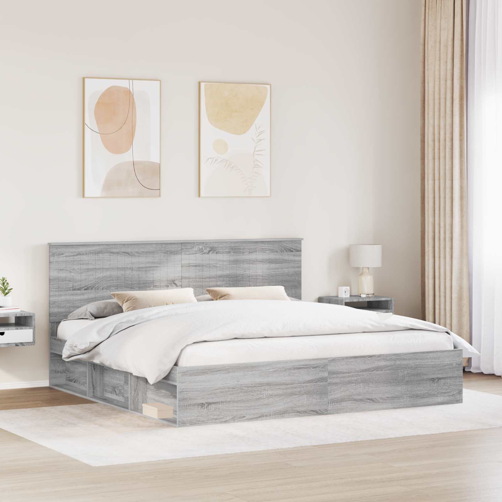 Struttura del letto Grigio Sonoma 200 x 200 cm Pino massello | homemem39
