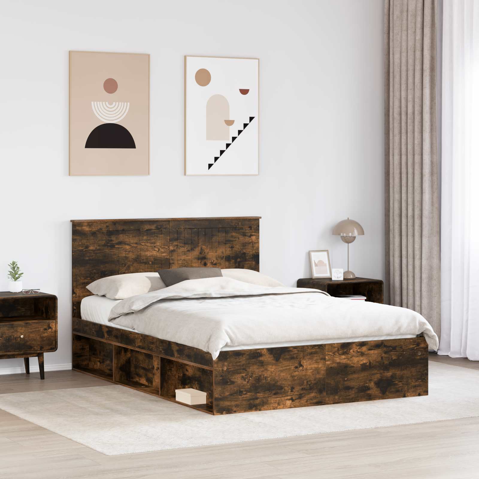 Struttura del letto Rovere fumé 135 x 190 cm Pino massello | homemem39