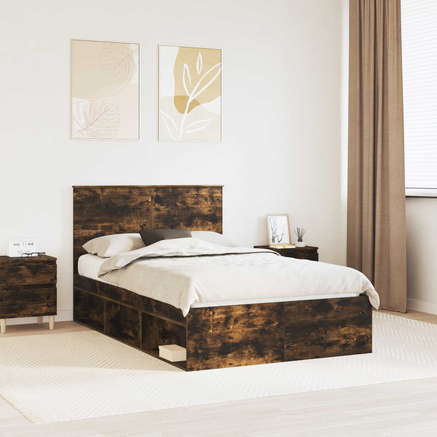 Struttura del letto Rovere fumé 120 x 190 cm Pino massello | homemem39