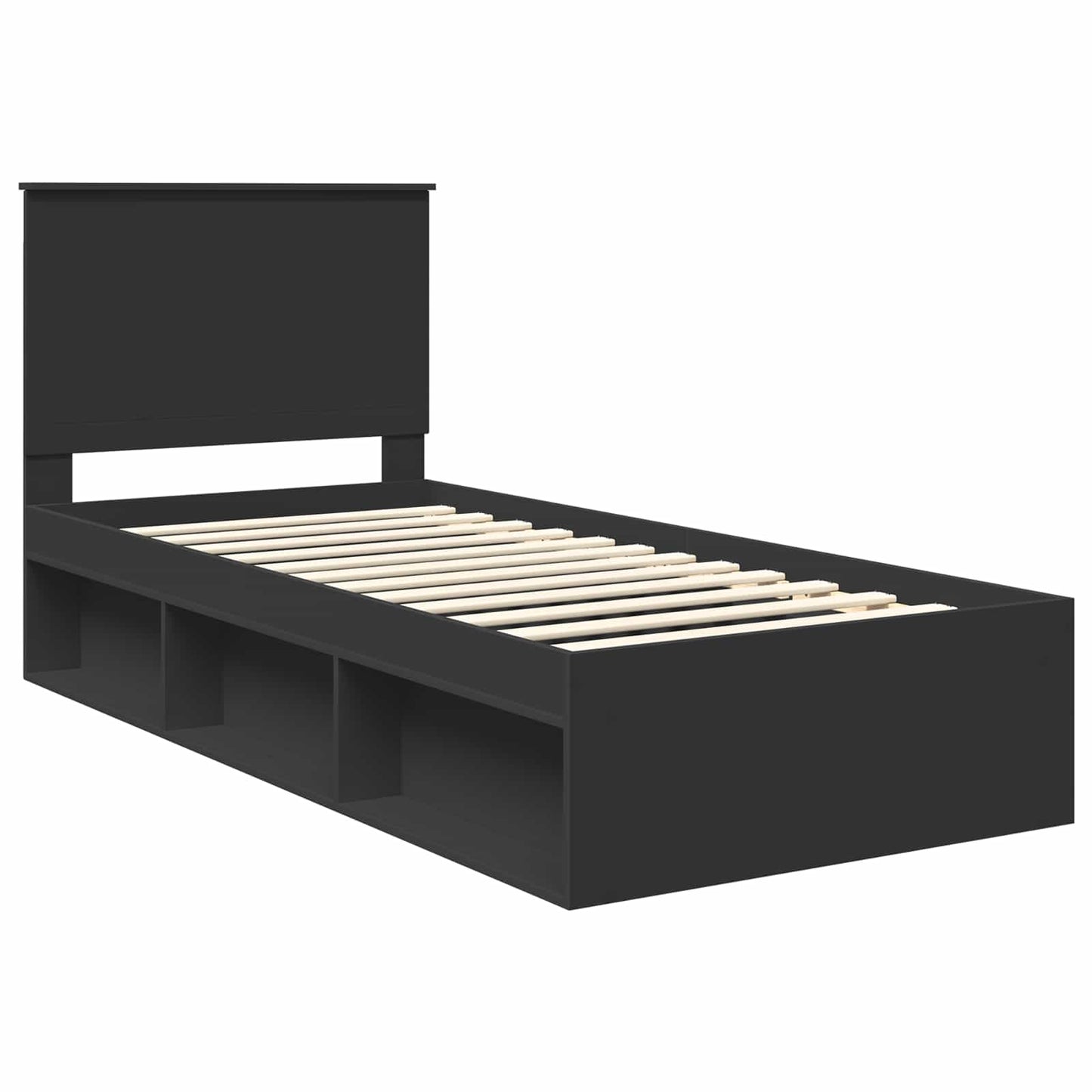Struttura del letto con testiera Nero 90 x 200 cm Pino massello | homemem39