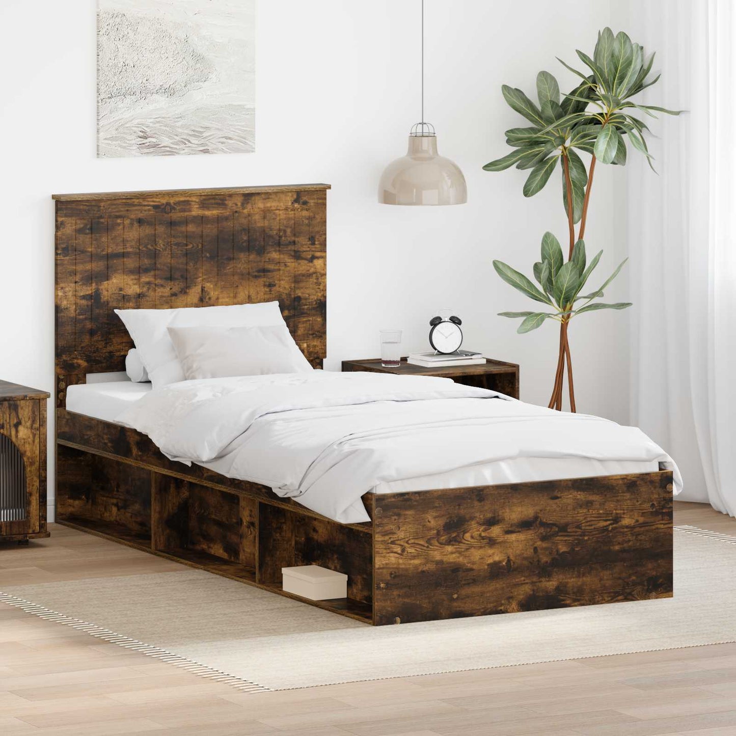 Struttura del letto Rovere fumé 90 x 200 cm Pino massello | homemem39