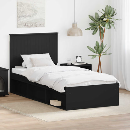 Struttura del letto con testiera Nero 90 x 190 cm Pino massello | homemem39