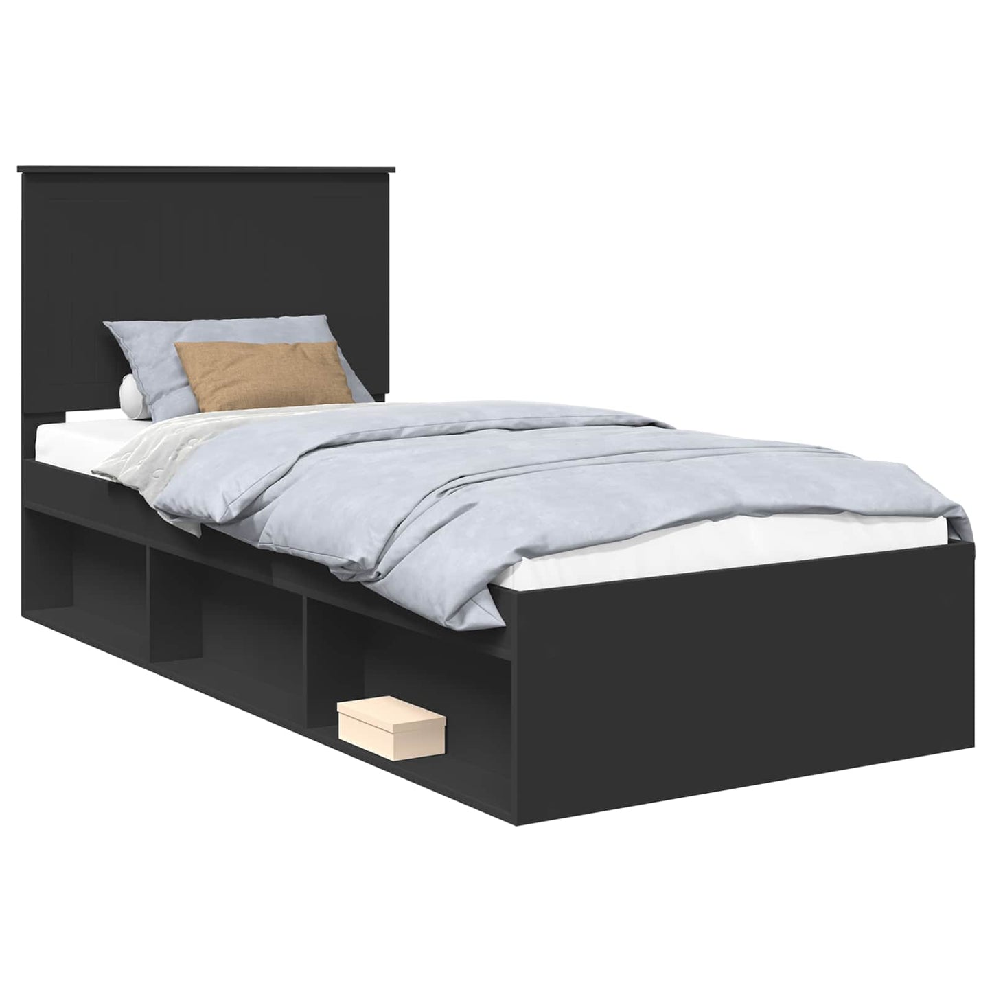 Struttura del letto con testiera Nero 90 x 190 cm Pino massello | homemem39