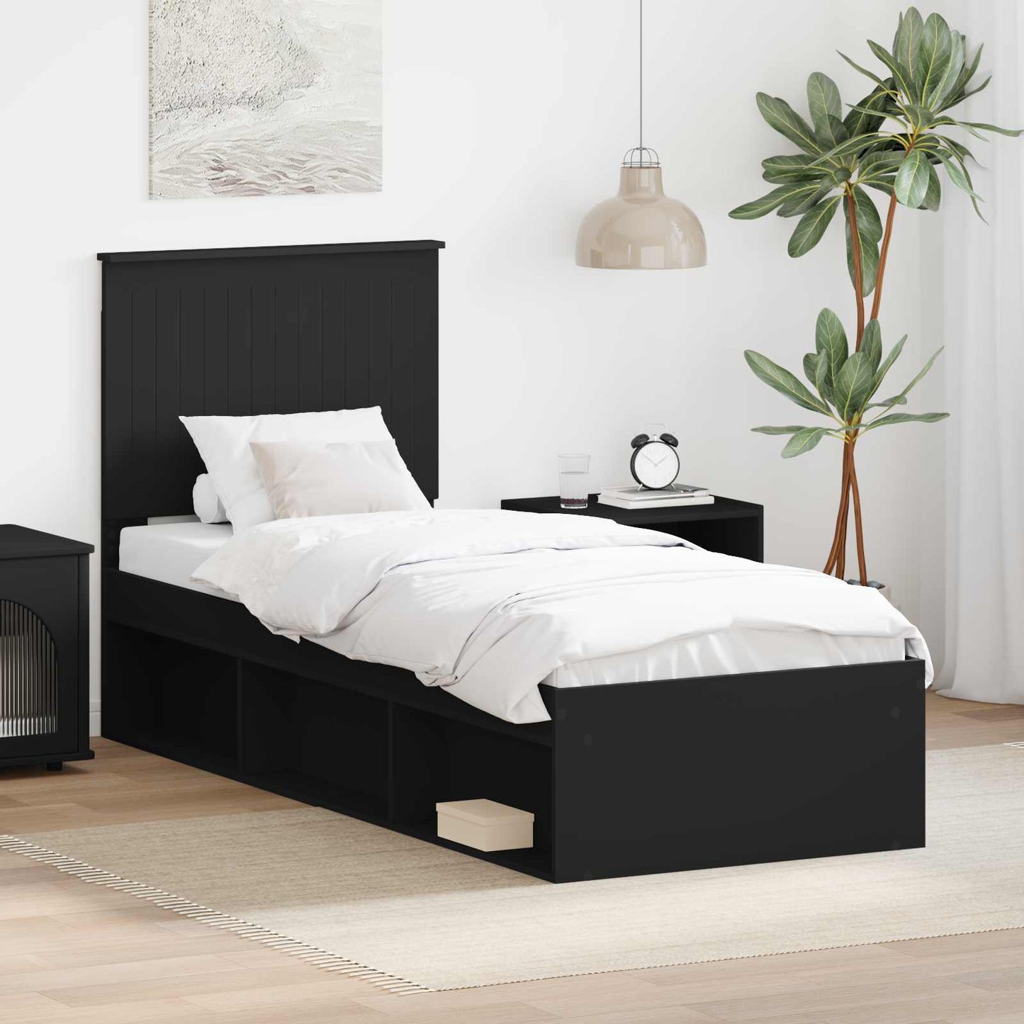 Struttura del letto con testiera Nero 75 x 190 cm Pino massello | homemem39