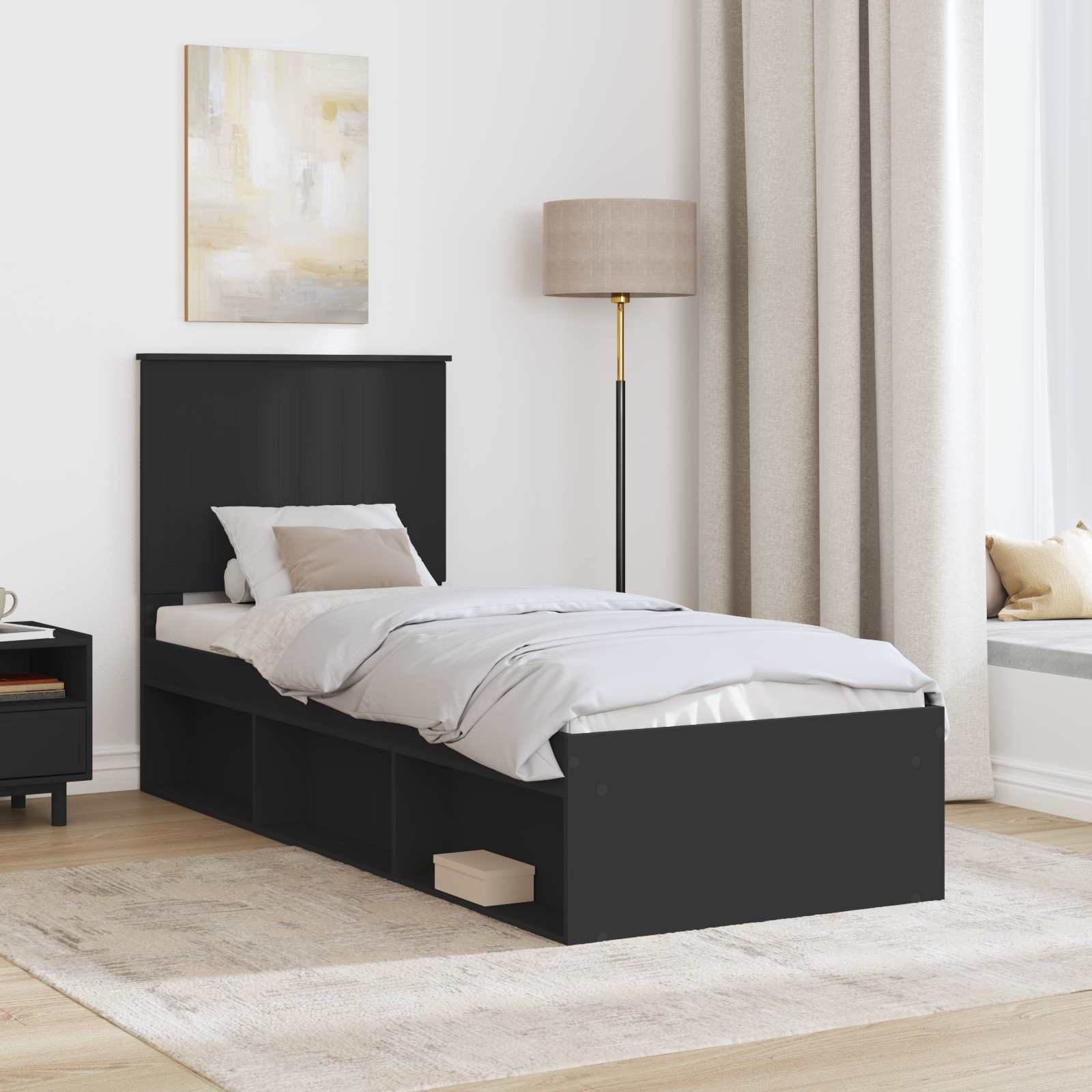 Struttura del letto con testiera Nero 75 x 190 cm Pino massello | homemem39