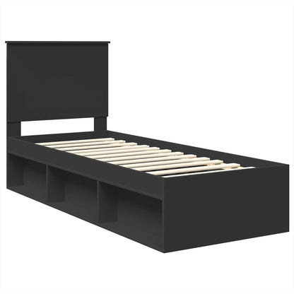 Struttura del letto con testiera Nero 75 x 190 cm Pino massello | homemem39