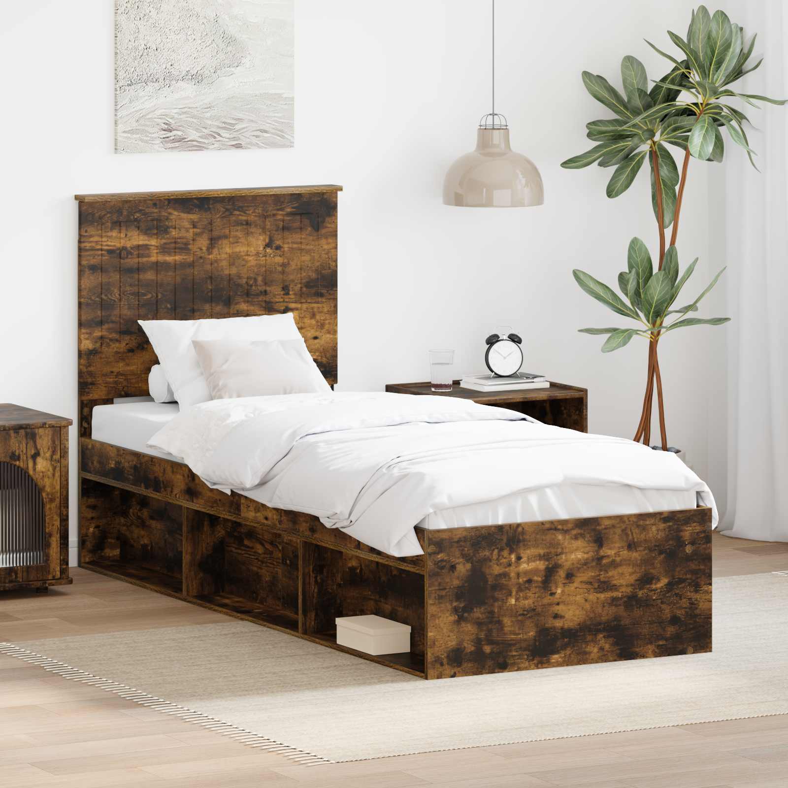 Struttura del letto Rovere fumé 75 x 190 cm Pino massello | homemem39