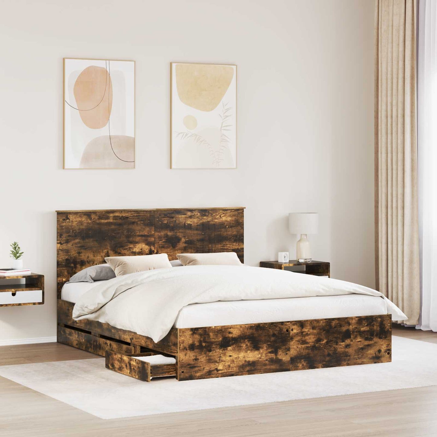 Struttura del letto con cassetto Rovere fumé 160 x 200 cm | homemem39
