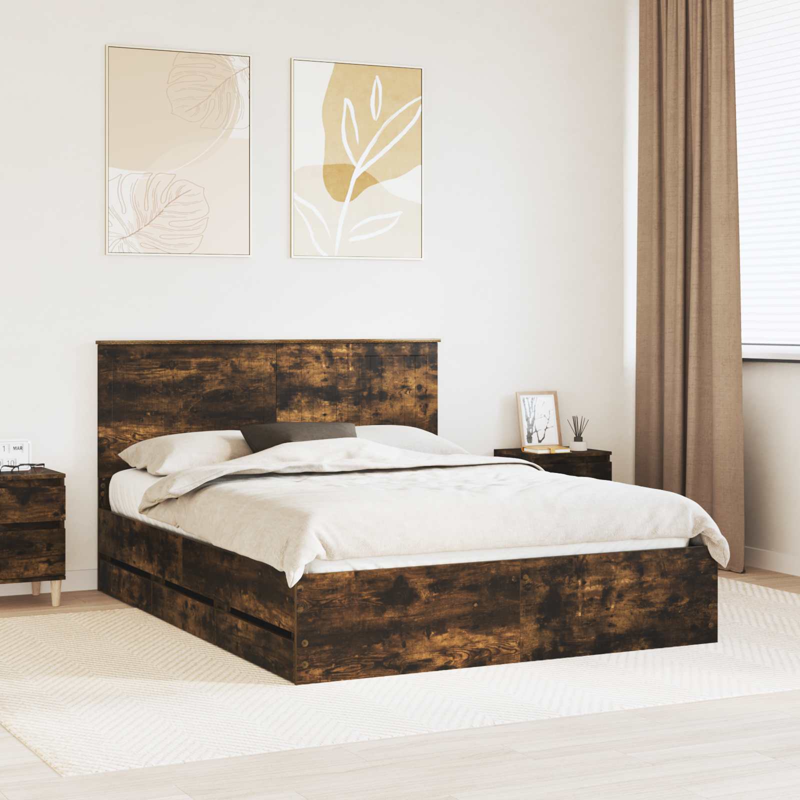 Struttura del letto con cassetto Rovere fumé 150 x 200 cm | homemem39
