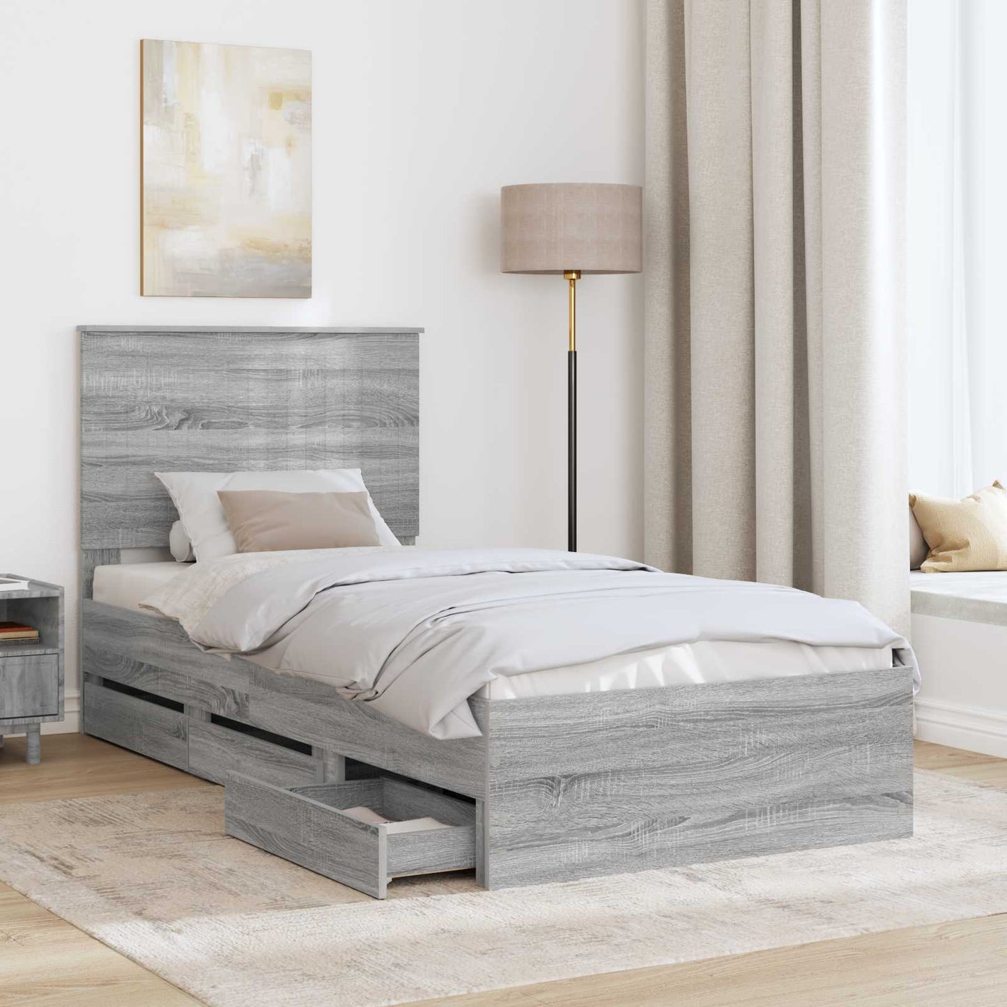 Struttura del letto con cassetto Grigio Sonoma 90 x 200 cm | homemem39