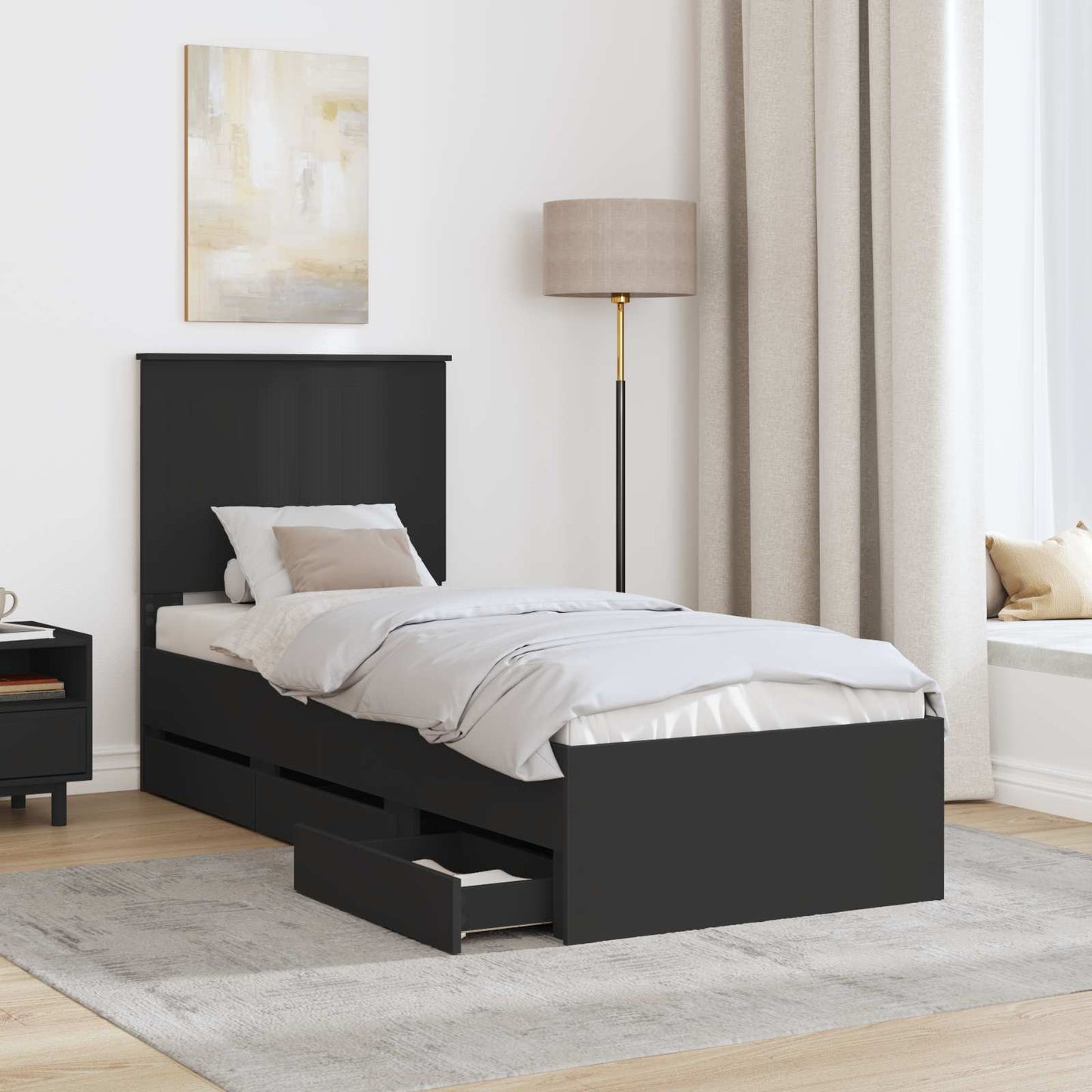 Struttura del letto Nero 75 x 190 cm Legno Ingegnerizzato | homemem39