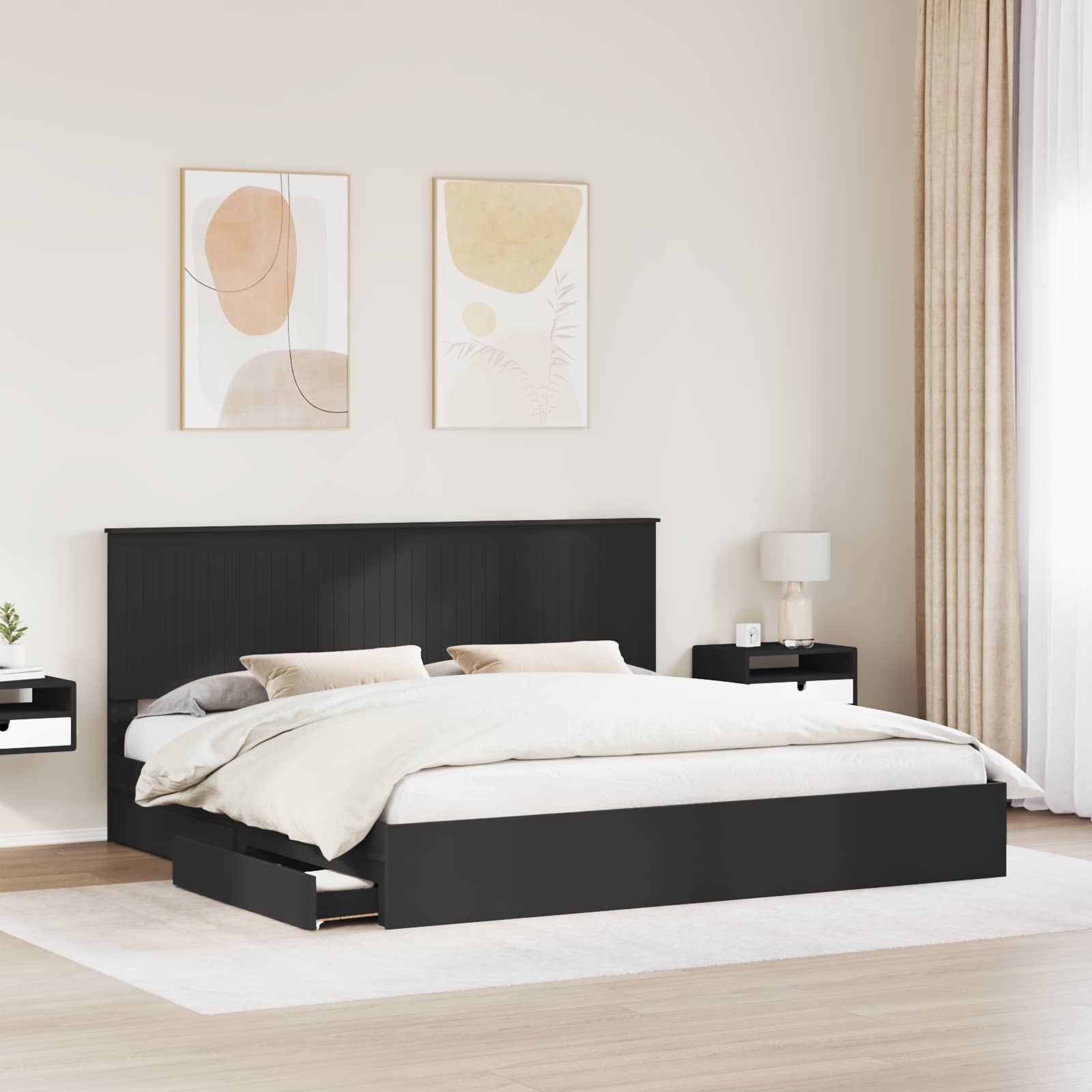 Letto con Contenitore Nero 200 x 200 cm Legno multistrato | homemem39