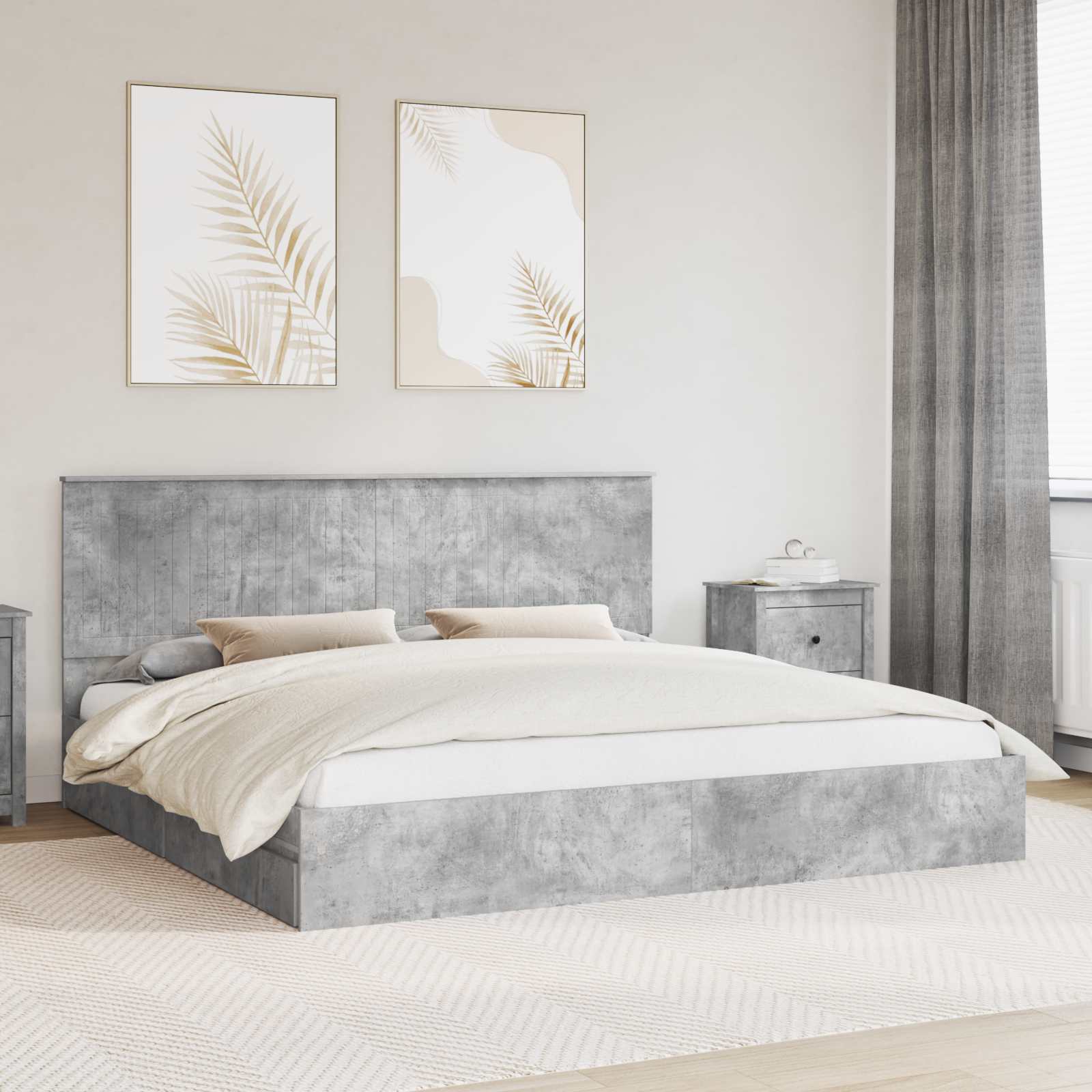Letto con Contenitore con testiera Grigio cemento 200 x 200 cm | homemem39