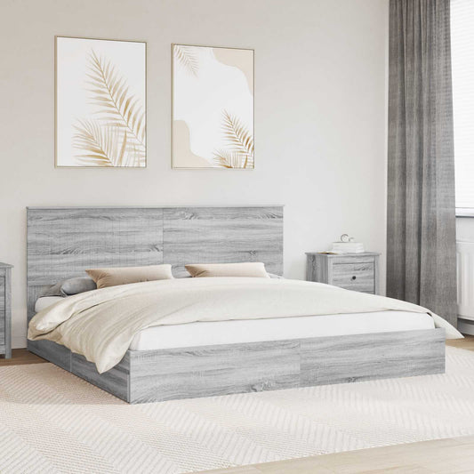 Letto con Contenitore con testiera Grigio Sonoma 200 x 200 cm | homemem39