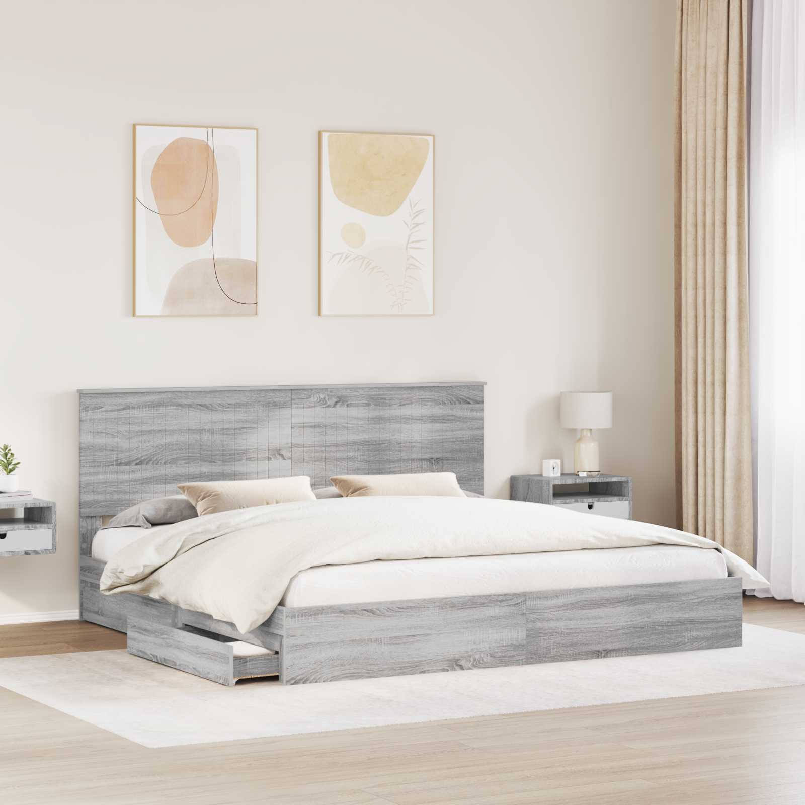 Letto con Contenitore con testiera Grigio Sonoma 200 x 200 cm | homemem39