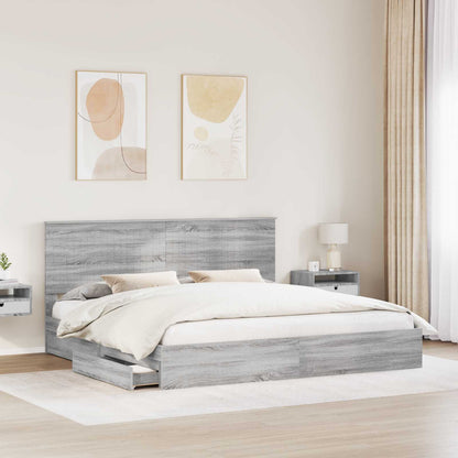 Letto con Contenitore con testiera Grigio Sonoma 200 x 200 cm | homemem39