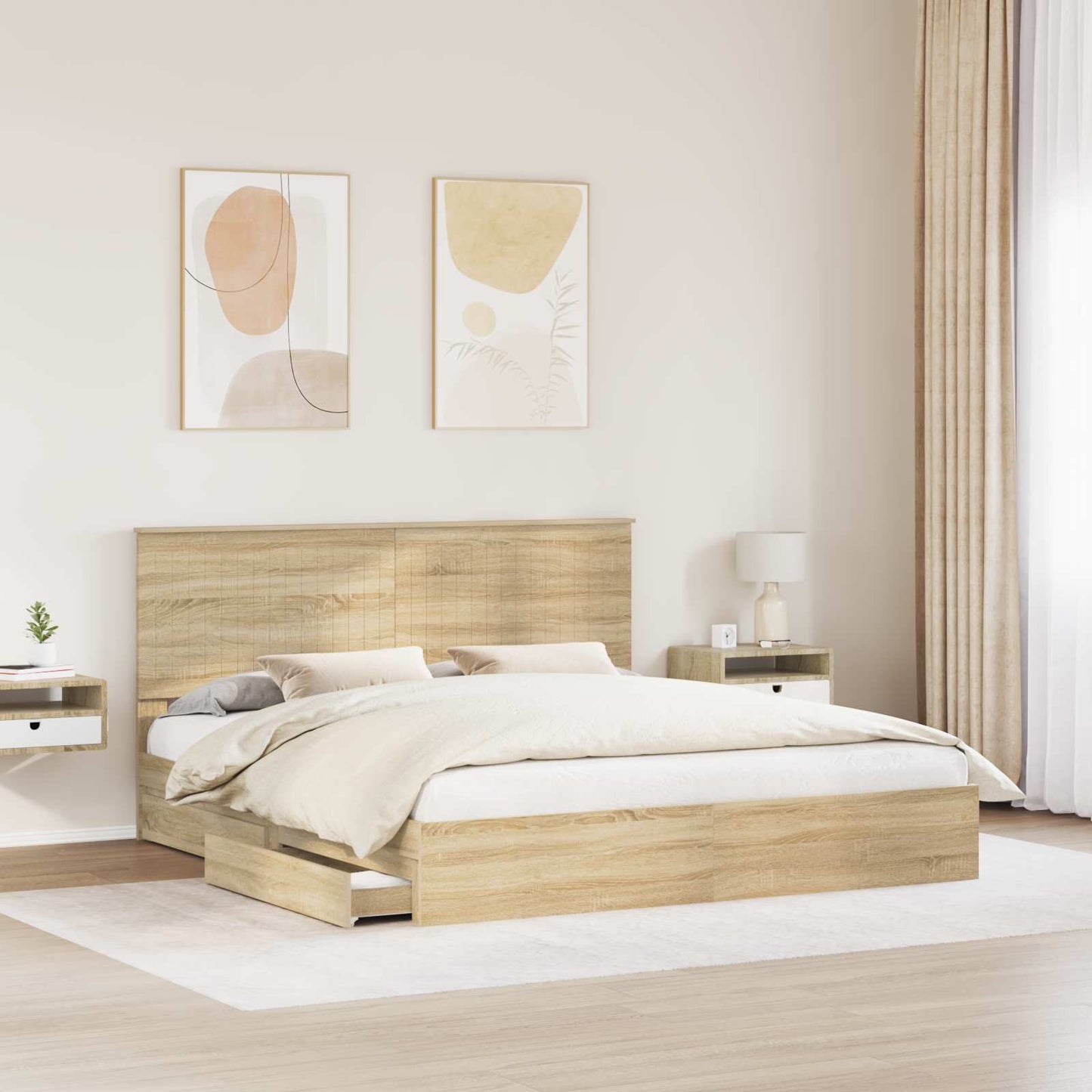 Letto con Contenitore con testiera Rovere Sonoma 180 x 200 cm | homemem39