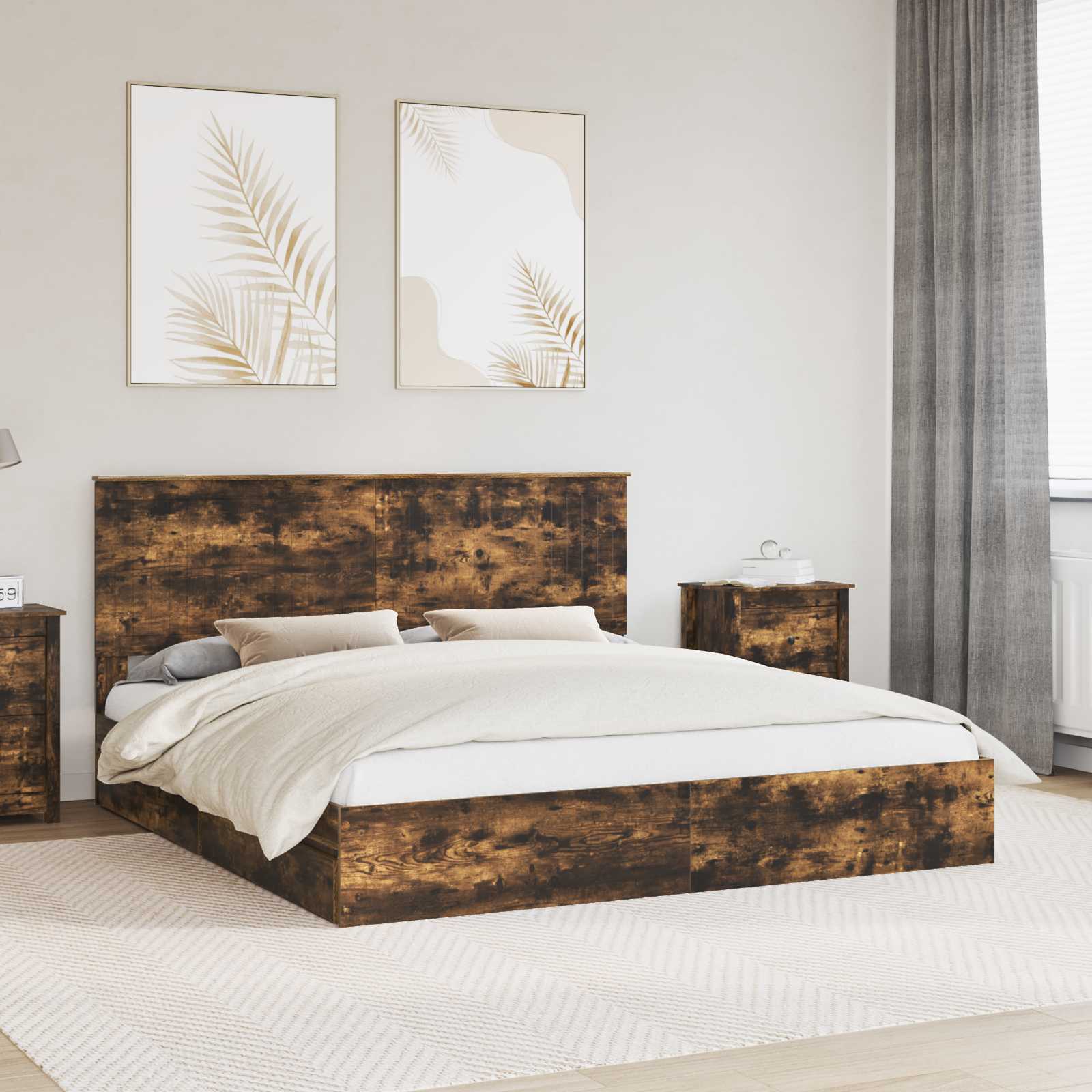 Letto con Contenitore con testiera Rovere fumé 180 x 200 cm | homemem39