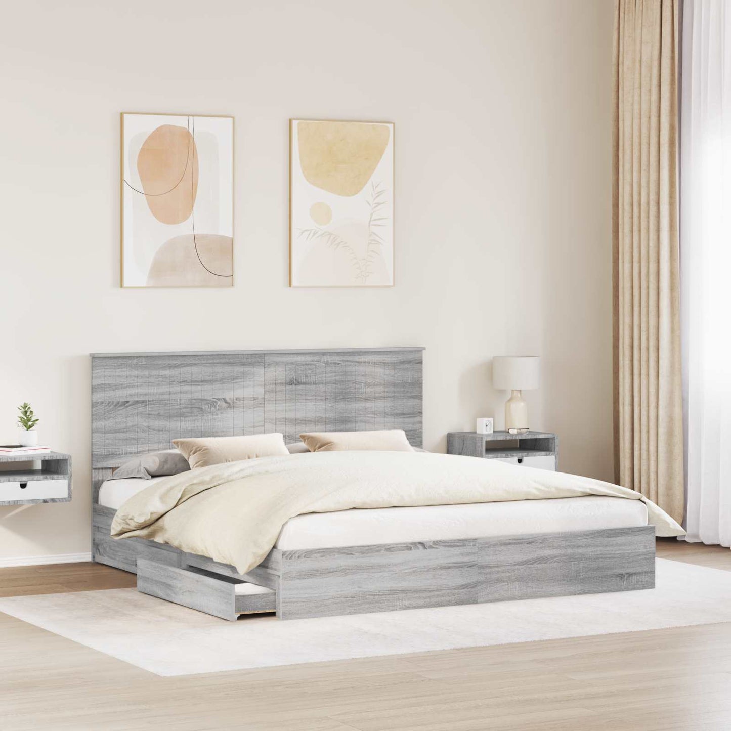 Letto con Contenitore con testiera Grigio Sonoma 180 x 200 cm | homemem39
