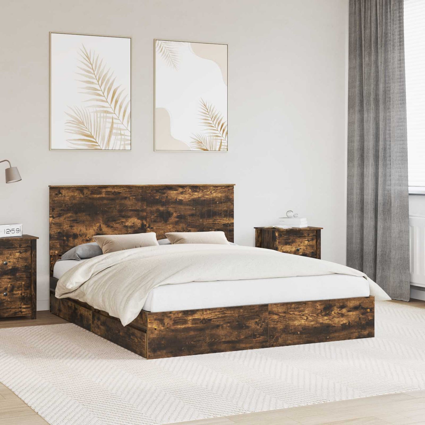 Letto con Contenitore con testiera Rovere fumé 160 x 200 cm