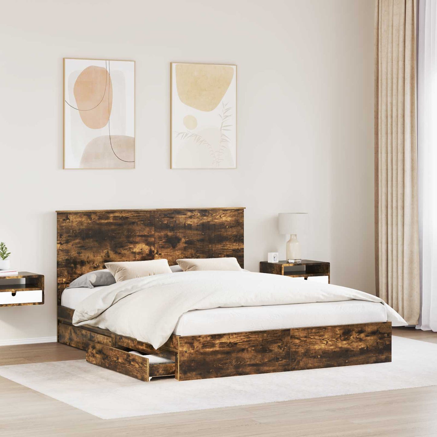 Letto con Contenitore con testiera Rovere fumé 160 x 200 cm | homemem39