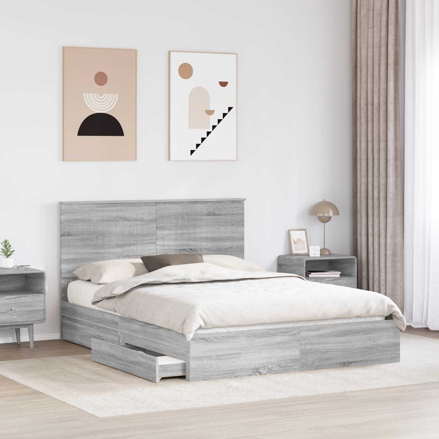 Letto con Contenitore con testiera Grigio Sonoma 150 x 200 cm | homemem39