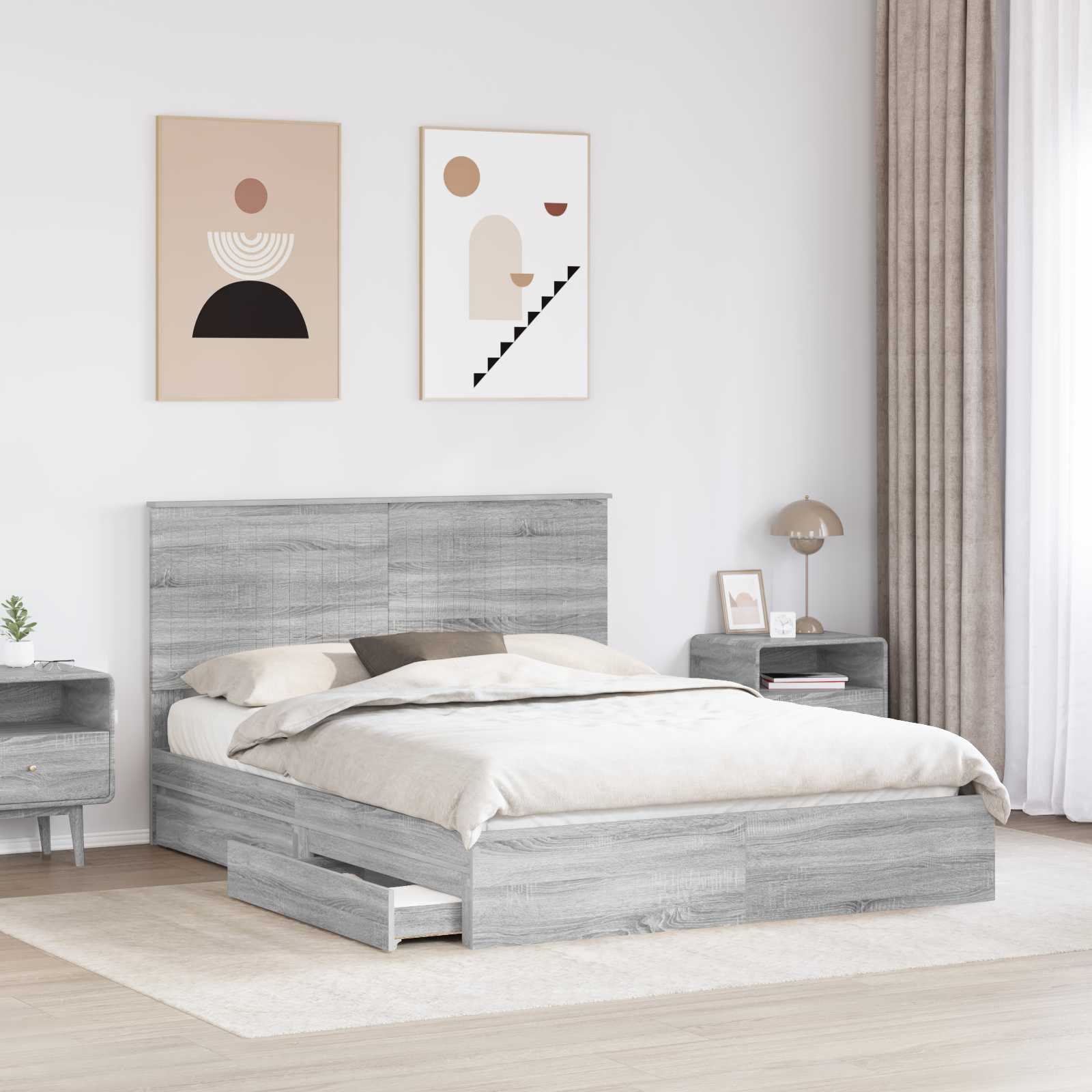 Letto con Contenitore con testiera Grigio Sonoma 150 x 200 cm | homemem39