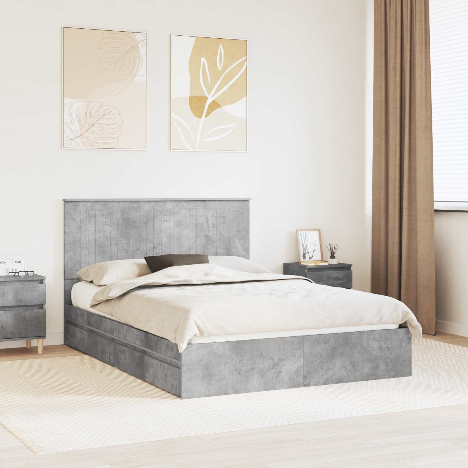Letto con Contenitore con testiera Grigio cemento 135 x 190 cm | homemem39